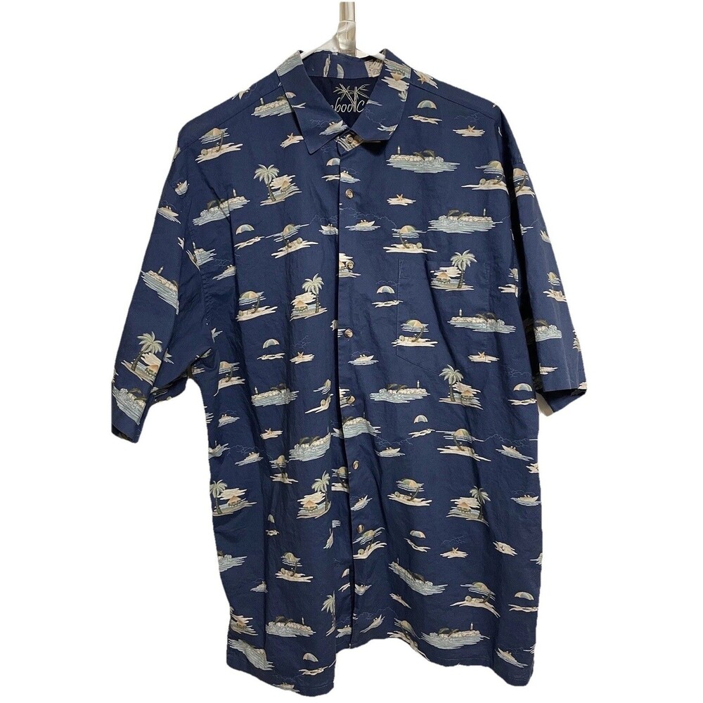 Bamboo Cay Hawaiian Shirt Mens XL Palm Trees Blue Button Down Vacation Resort